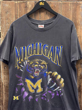 Load image into Gallery viewer, Michigan Wolverines Vintage 90s Breaking Through Nutmeg Tee Faded Black (Repaired) ABC Vintage 