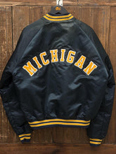 Load image into Gallery viewer, Michigan Wolverines Vintage 90s Chalk Line Satin Bomber Jacket Navy ABC Vintage 