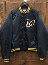 Load image into Gallery viewer, Michigan Wolverines Vintage 90s Chalk Line Satin Bomber Jacket Navy ABC Vintage 