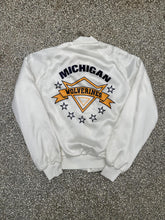 Load image into Gallery viewer, Michigan Wolverines Vintage 90s Chalk Line Satin Bomber Jacket White ABC Vintage 