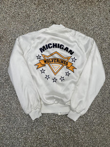 Michigan Wolverines Vintage 90s Chalk Line Satin Bomber Jacket White ABC Vintage 
