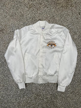 Load image into Gallery viewer, Michigan Wolverines Vintage 90s Chalk Line Satin Bomber Jacket White ABC Vintage 