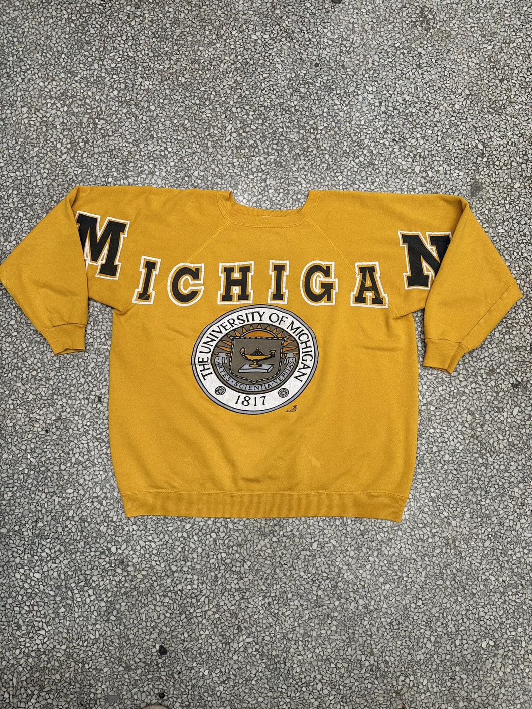 Michigan Wolverines Vintage 90s Cross Shoulder Crest Crewneck Faded Gold ABC Vintage 