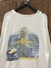 Load image into Gallery viewer, Michigan Wolverines Vintage 90s Let's Go Blue Stadium L/S Tee Faded White ABC Vintage 