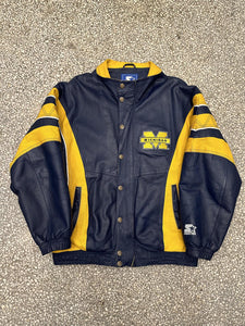 Michigan Wolverines Vintage 90s Starter Full Leather Jacket ABC Vintage 