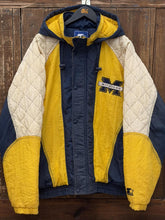 Load image into Gallery viewer, Michigan Wolverines Vintage 90s Starter Puffer Jacket Navy Yellow Cream ABC Vintage 