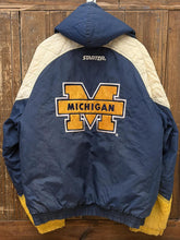 Load image into Gallery viewer, Michigan Wolverines Vintage 90s Starter Puffer Jacket Navy Yellow Cream ABC Vintage 