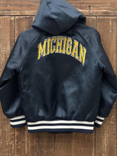 Load image into Gallery viewer, Michigan Wolverines Vintage 90s Youth Hooded Chalk Line Satin Jacket Navy ABC Vintage 