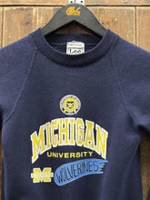 Load image into Gallery viewer, Michigan Wolverines Vintage 90s Youth Lee Crewneck Navy ABC Vintage 