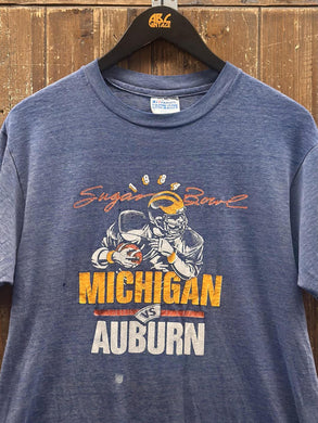 Michigan Wolverines vs Auburn Vintage 1984 Sugar Bowl Tee Paper Thin Navy ABC Vintage 