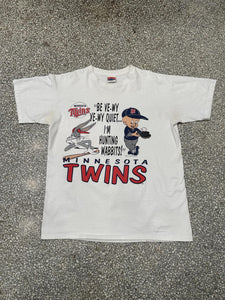 Minnesota Twins Vintage 1990 Bugs Bunny Porky Pig Nutmeg Tee White ABC Vintage 