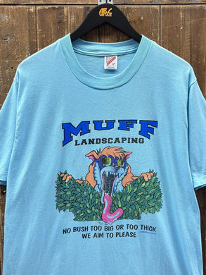 Muff Landscaping Vintage 90s Tee Teal Blue ABC Vintage 
