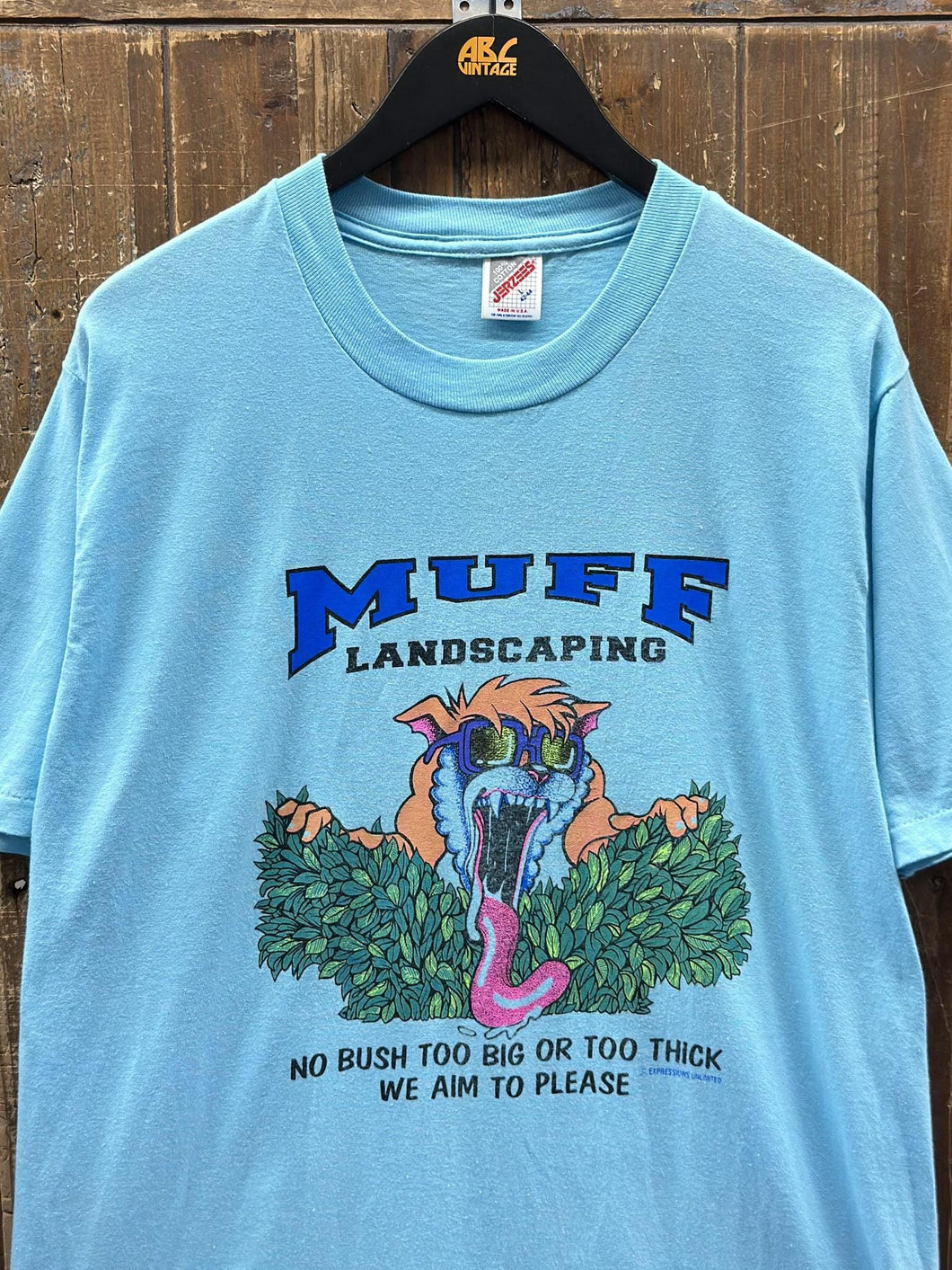 Muff Landscaping Vintage 90s Tee Teal Blue ABC Vintage 