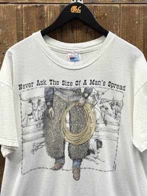 Never Ask The Size of A Man's Spread Vintage 90s Tee White ABC Vintage 