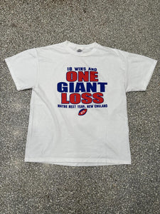 New York Giants Vintage 2008 18 Wins And One Giant Loss Maybe Next Year New England Tee White ABC Vintage 