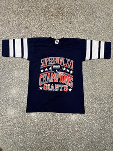 New York Giants Vintage 90s Superbowl Champions V-Neck Half Sleeve Logo 7 Shirt Navy ABC Vintage 