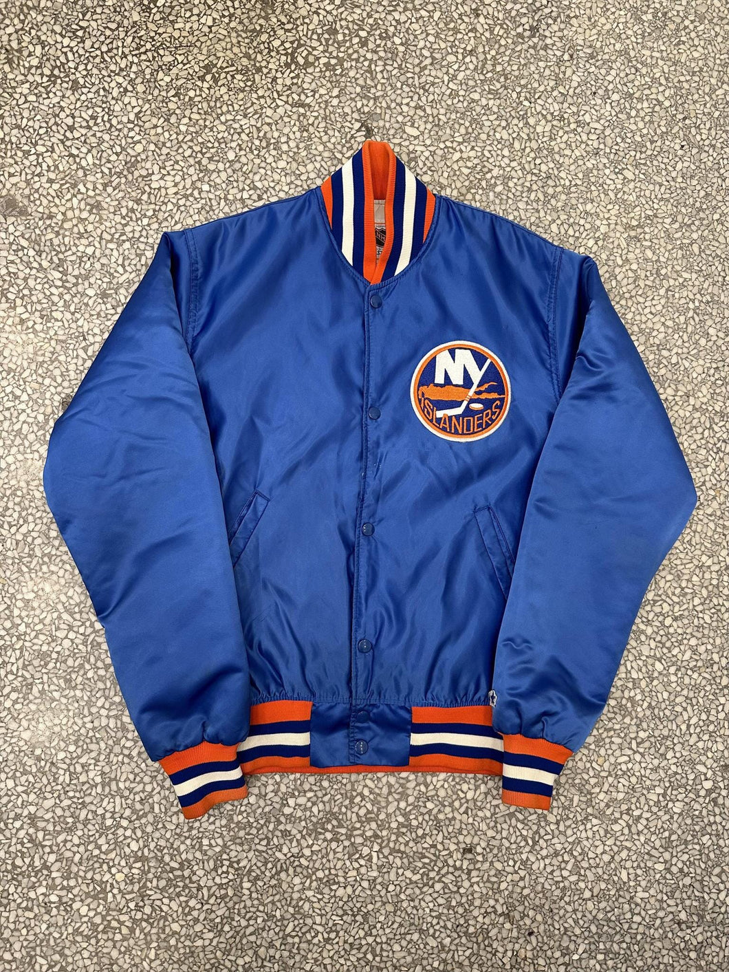 New York Islanders Vintage 90s Starter Satin Bomber Jacket Blue ABC Vintage 