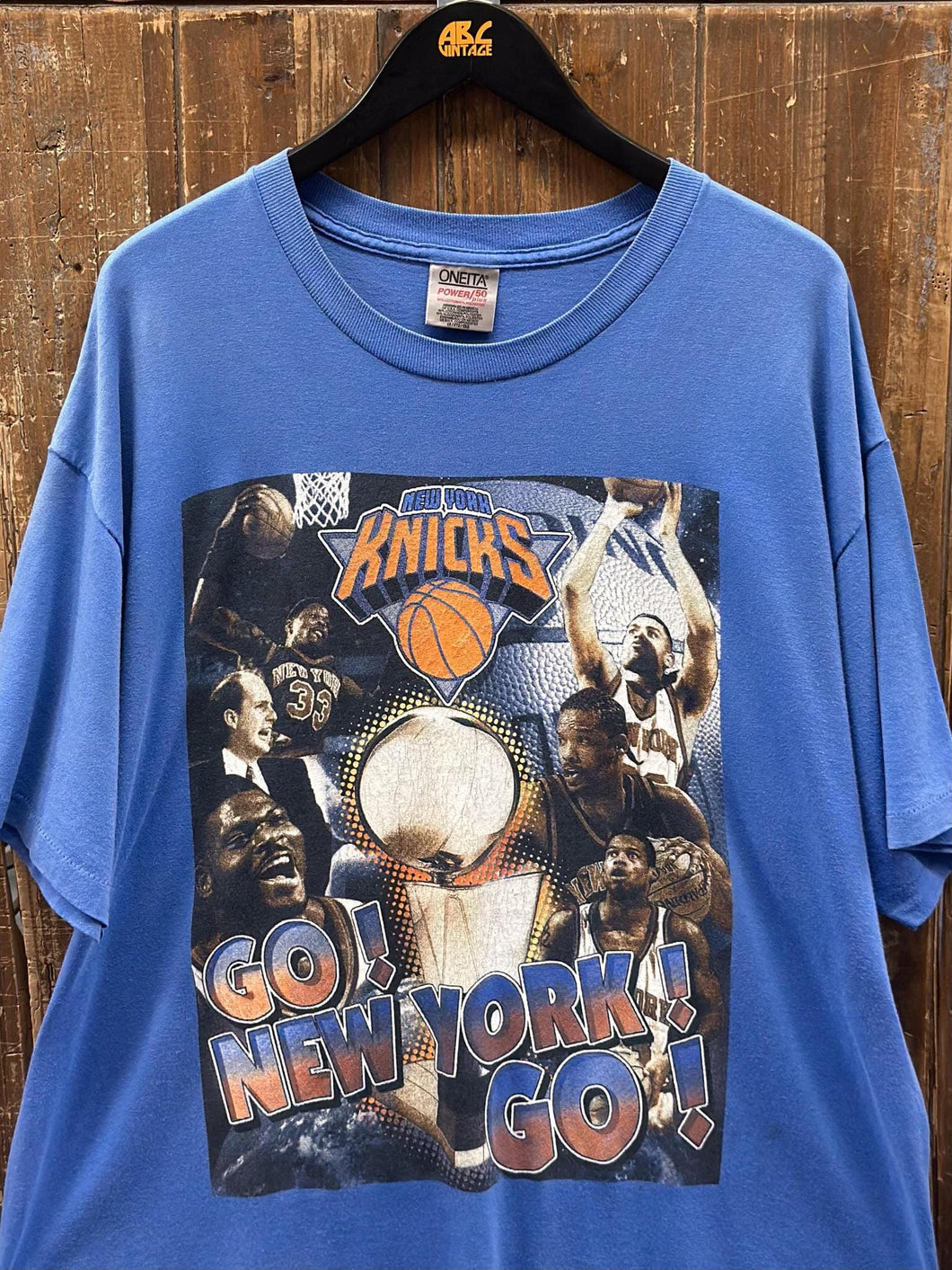 New York Knicks Vintage 90s Go New York Go Faded Blue Tee Blue ABC Vintage 