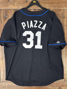 New York Mets Mike Piazza #31 Vintage 90s Majestic Baseball Jersey Black ABC Vintage 