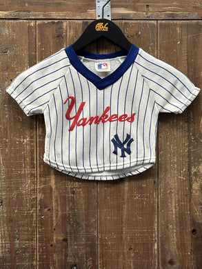 New York Yankees Vintage 80s Youth V-Neck Pinstripe Cotton Jersey Shirt ABC Vintage 