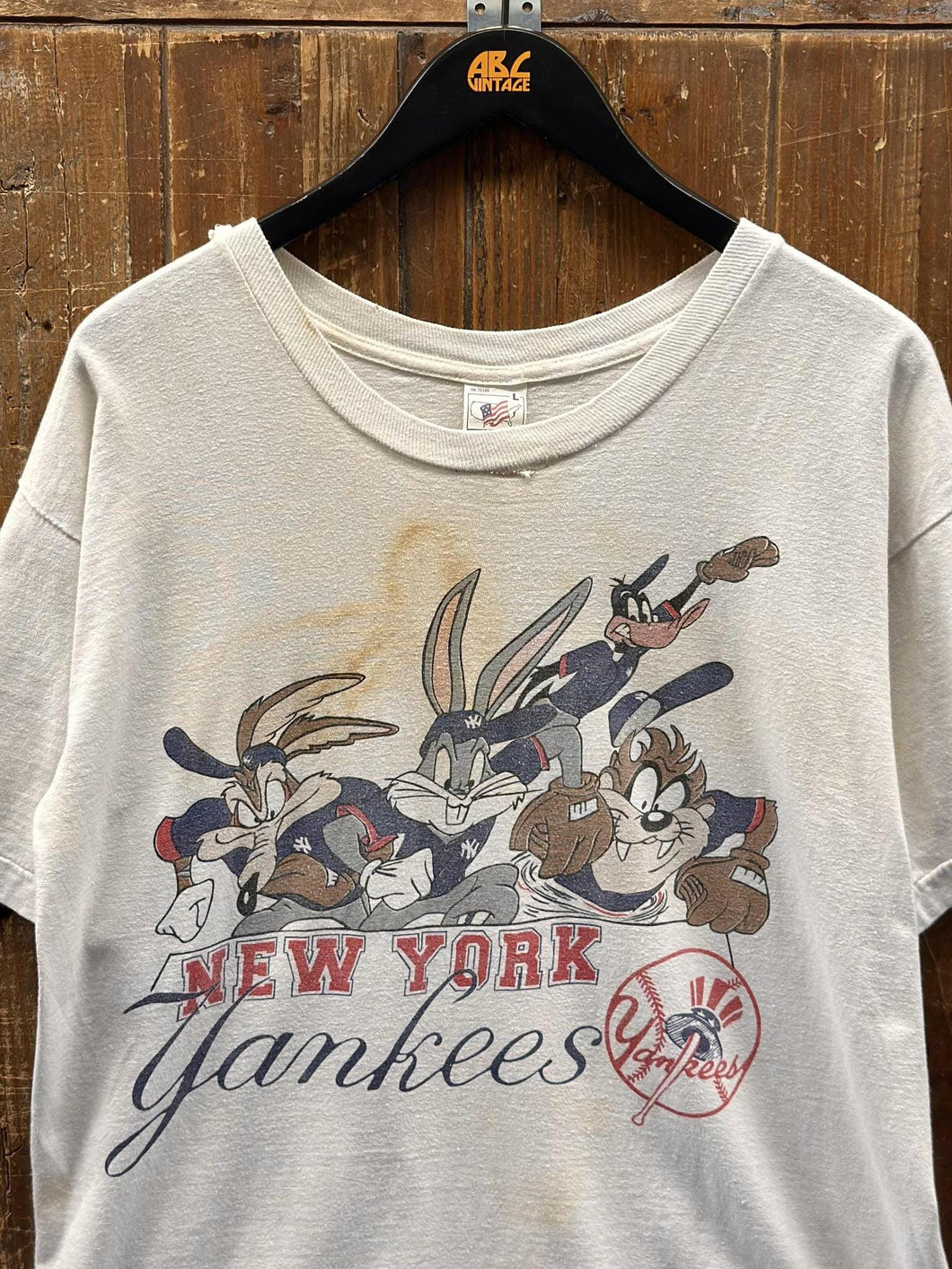 New York Yankees Vintage 90s Looney Tunes Team Tee White ABC Vintage 