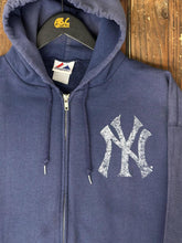 Load image into Gallery viewer, New York Yankees Vintage 90s Majestic Zip Up Hoodie Faded Navy ABC Vintage 