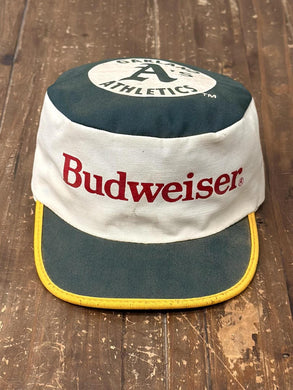 Oakland A's Vintage 80s Budweiser Painter Hat Green Cream ABC Vintage 