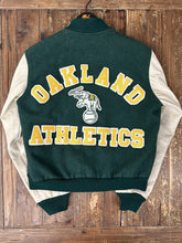 Load image into Gallery viewer, Oakland A's Vintage 80s Chalk Line Varsity Jacket Green Cream ABC Vintage 