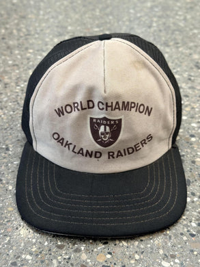 Oakland Raiders Vintage 80s World Champion New Era Trucker Hat Black Tan ABC Vintage 