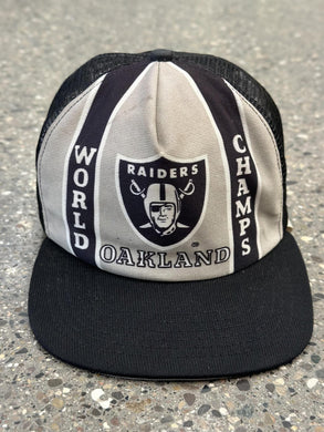 Oakland Raiders Vintage 80s World Champs New Era Trucker Hat Black Grey ABC Vintage 