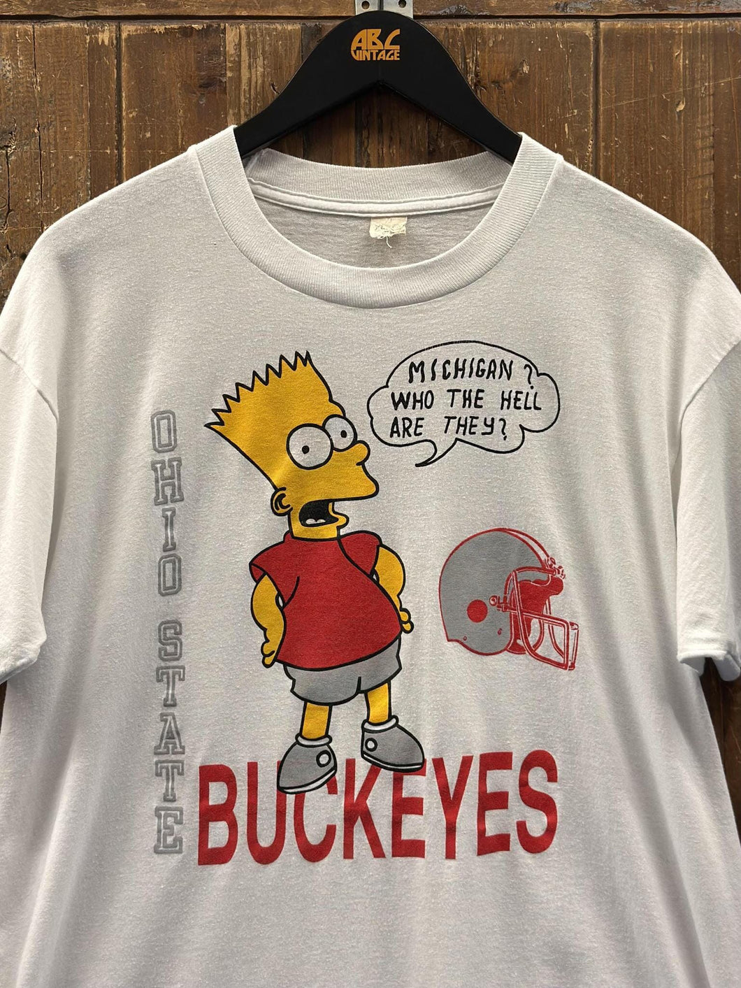 Ohio State Buckeyes Vintage 80s Bart Simpson Who The Hell Are Michigan Tee Paper Thin White