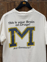 Load image into Gallery viewer, Ohio State vs Michigan Vintage 90s This Is Your Brain Tee Faded Aged White ABC Vintage 