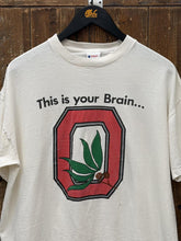 Load image into Gallery viewer, Ohio State vs Michigan Vintage 90s This Is Your Brain Tee Faded Aged White ABC Vintage 