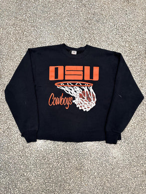 Oklahoma State Cowboys Basketball Vintage 90s Cropped Crewneck Faded Black ABC Vintage 