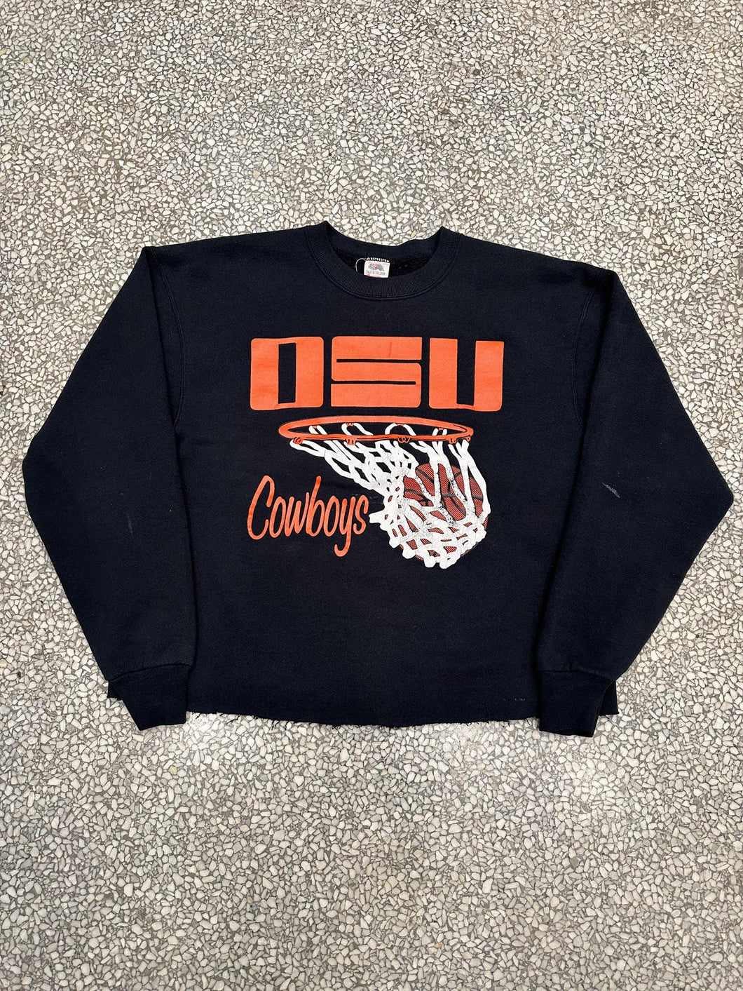 Oklahoma State Cowboys Basketball Vintage 90s Cropped Crewneck Faded Black ABC Vintage 