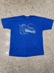 Oklahoma Vintage 90s Cowboy Hologram Print Tee Blue ABC Vintage 