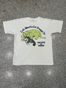 Penn State VS Michigan Wolverines Vintage 80s Look What The Cat Dragged In Cream Volt ABC Vintage 