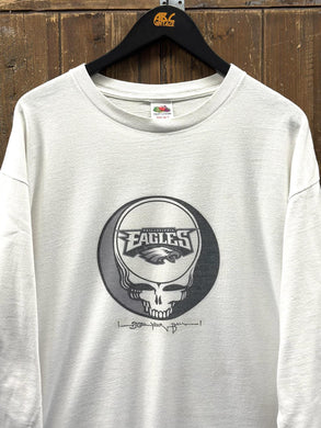 Philadelphia Eagles Grateful Dead Vintage 90s Bootleg L/S Tee Faded White ABC Vintage 