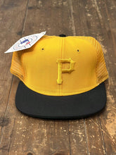 Load image into Gallery viewer, Pittsburgh Pirates Vintage 80s New Era Trucker Hat Yellow Black ABC Vintage 
