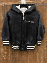 Load image into Gallery viewer, Raiders Vintage 1983 Youth Huddle Hooded Chalk Line Satin Bomber Jacket Aged Black ABC Vintage 