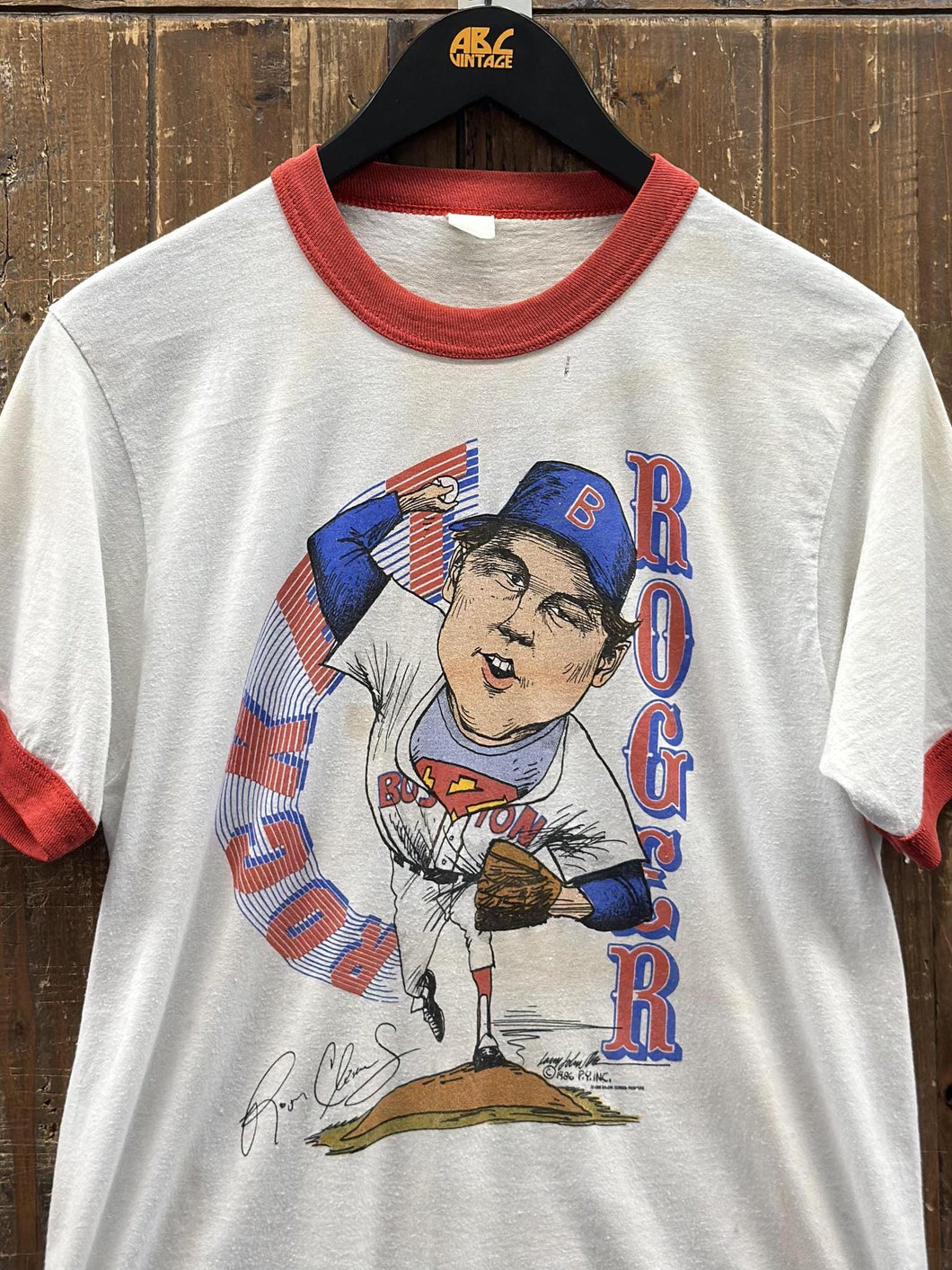 Roger Clemens Boston Red Sox Vintage 1986 Ringer Tee Paper Thin ABC Vintage 