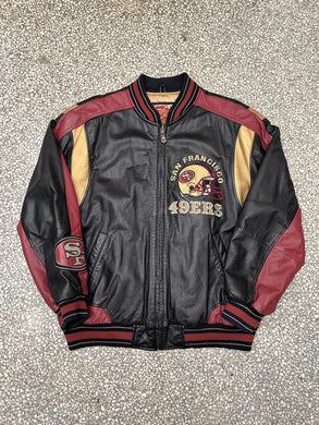 San Francisco 49ers Vintage 90s Leather Bomber Jacket Black Red Gold ABC Vintage 