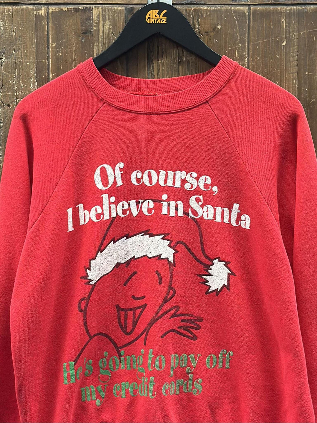 Santa Pays Off Vintage 80s Crewneck Faded Red ABC Vintage 