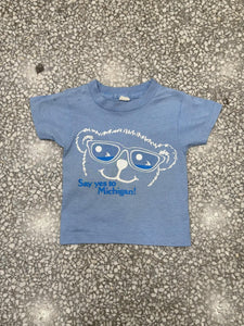 Say Yes To Michigan Bear Vintage 80s Youth Tee Baby Blue ABC Vintage 