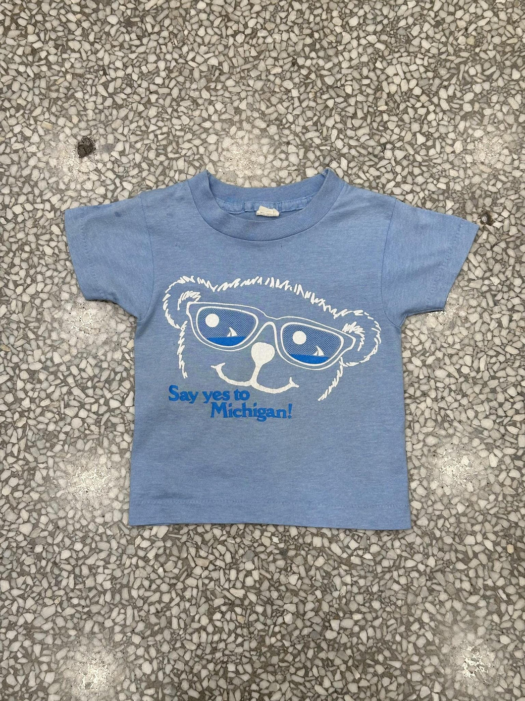 Say Yes To Michigan Bear Vintage 80s Youth Tee Baby Blue ABC Vintage 