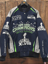 Load image into Gallery viewer, Seattle Seahawks Vintage 2014 Super Bowl Champion Racing Jacket ABC Vintage 