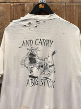 Load image into Gallery viewer, Skate Swiftly And Carry A Big Stick Vintage 90s College Thrashed Tee Painted Faded White ABC Vintage 