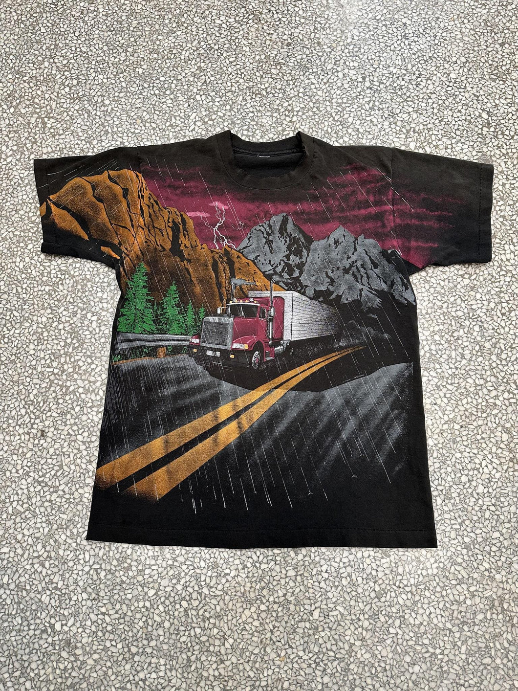 Speedway Truck Vintage 90s All Over Print Faded Black ABC Vintage 