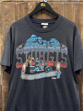 Sturgis Motorcycle Classic Vintage 1993 Biker Tee Paper Thin Black ABC Vintage 