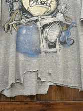Load image into Gallery viewer, Taz Vintage 1995 Cropped Bike Tee Thrashed Faded Paper Thin Grey ABC Vintage 